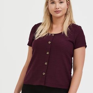 BURGUNDY PURPLE RIB BUTTON MIDI TEE